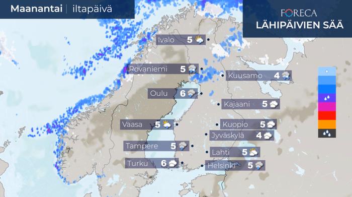 Lämpötilaennuste maanantaille 9.3.